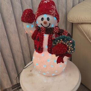 Avon Fiber Optic Snowman 15" Color Changing 2002 Bottle Brush Wreath